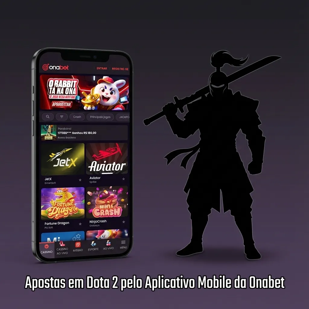 Smartphone displaying Onabet mobile app with Dota 2 esports betting interface and live match notifications