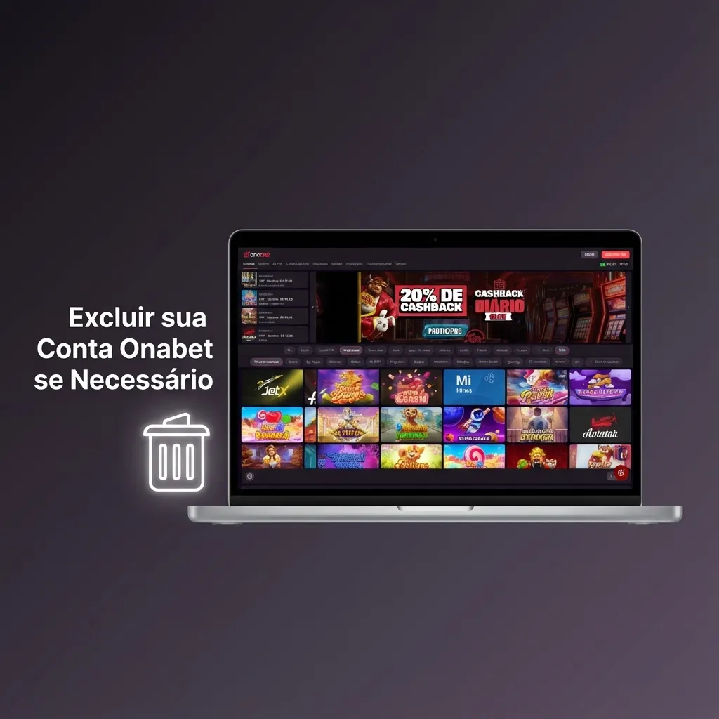 Tela de configurações mostrando opção de excluir conta Onabet permanentemente com botão de confirmação