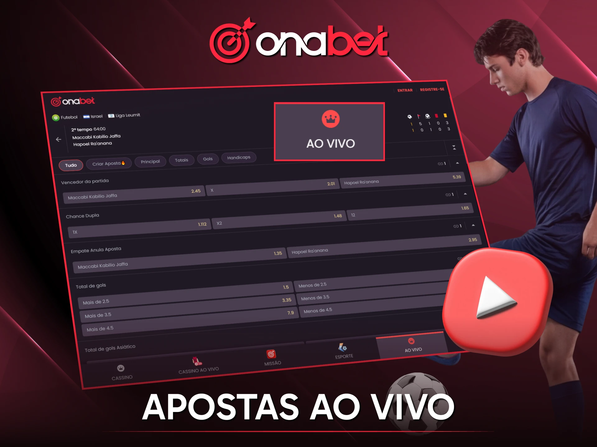 Sinta a emoção das Apostas ao Vivo na Onabet com odds atualizadas em tempo real durante as partidas.