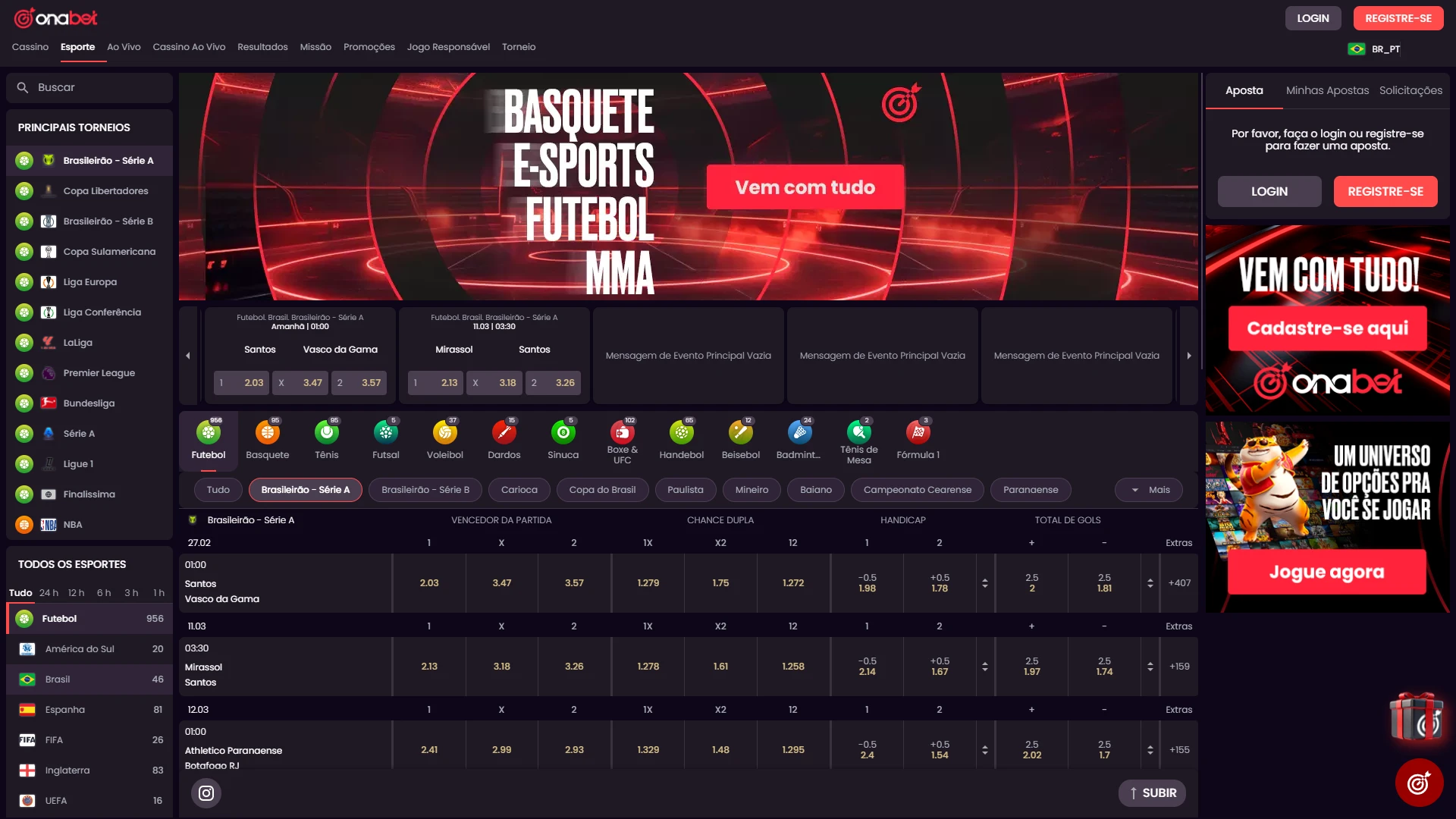 Explore a seção de esporte na Onabet e encontre uma ampla variedade de mercados para as suas modalidades favoritas.