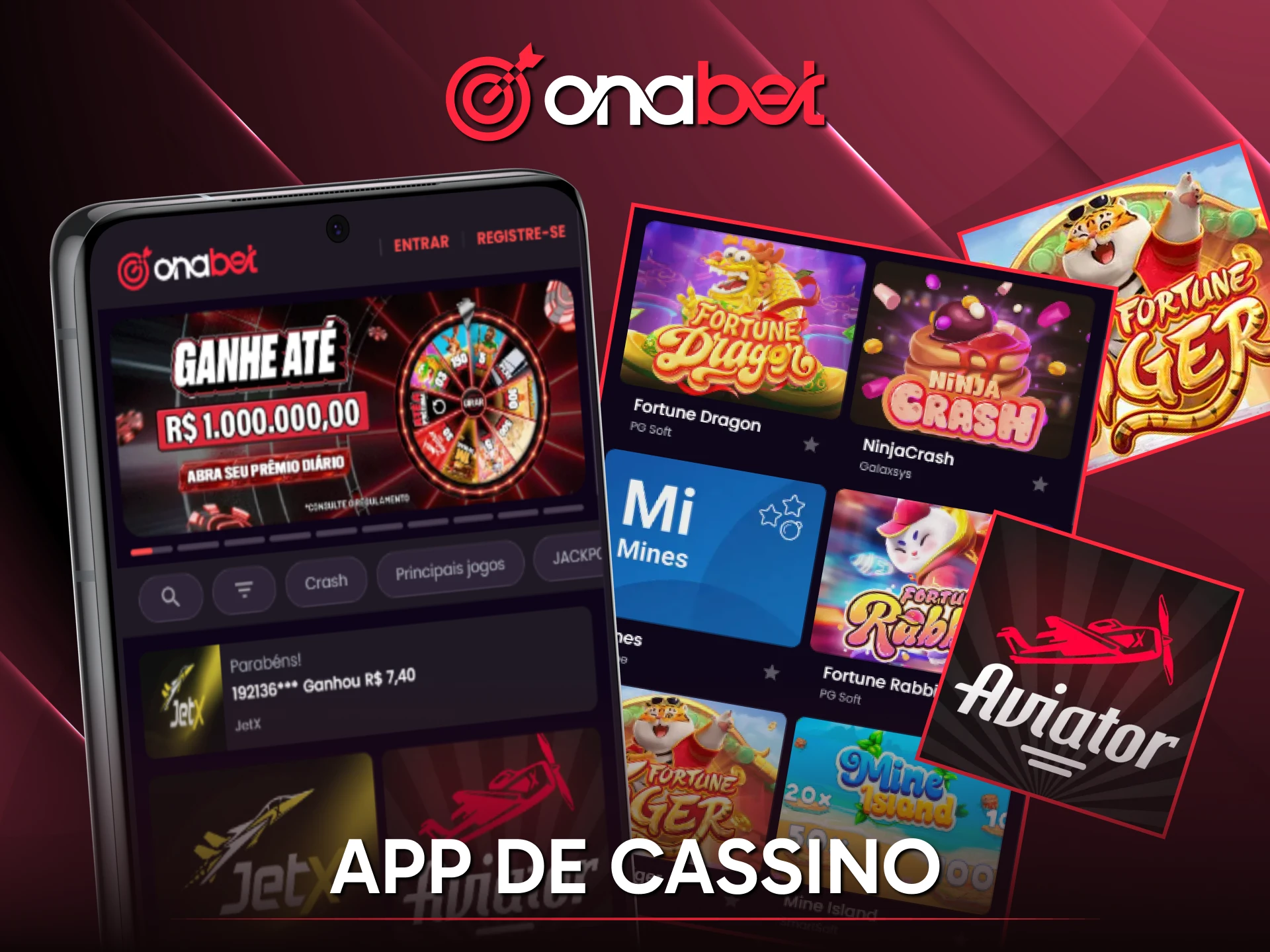Experimente os melhores jogos de cassino no App Onabet oficial.
