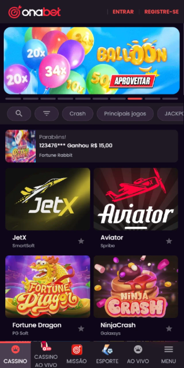 Clique no botão para iniciar o download do App Onabet no seu celular.