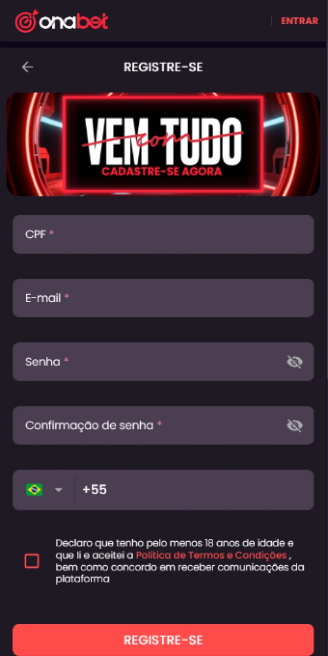 Complete o seu cadastro no App Onabet e ganhe prêmios incríveis.