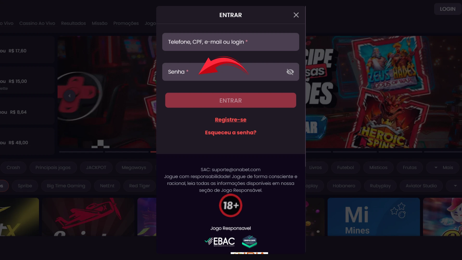 Insira sua senha secreta no formulário de login da Onabet para proteger o acesso ao seu perfil.