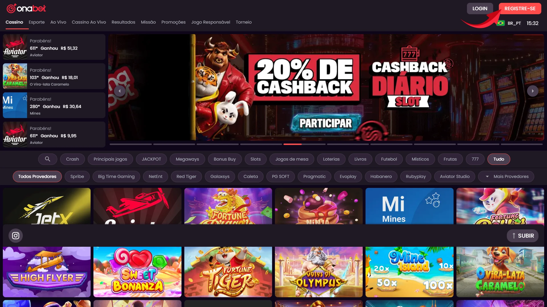 Clique no botão de registro para abrir sua conta na Onabet Brasil com facilidade.