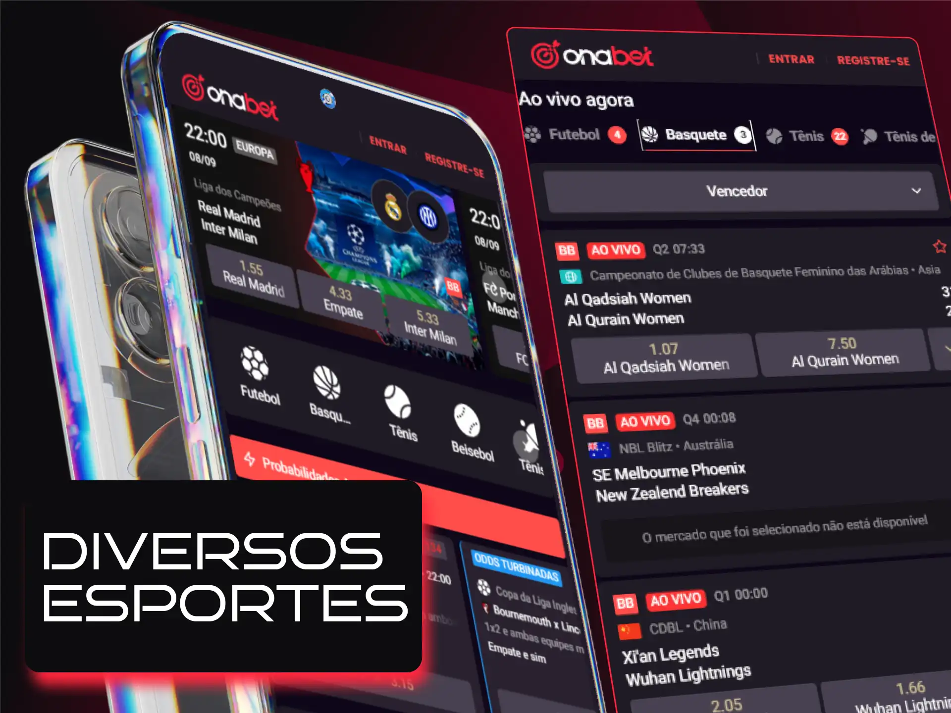 Apostas esportivas em futebol, basquete e outros esportes diretos pelo aplicativo Onabet.