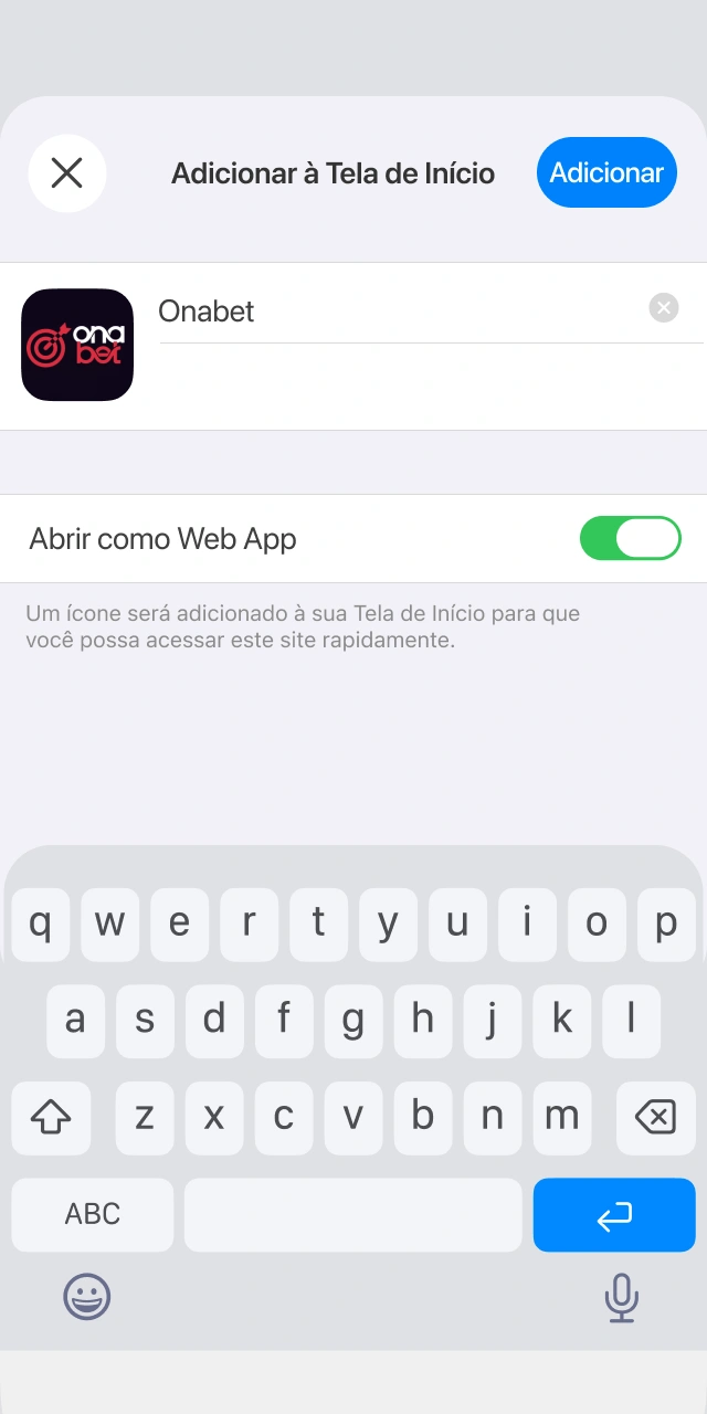 Confirmando a instalação do ícone do aplicativo Onabet na tela principal do iOS.