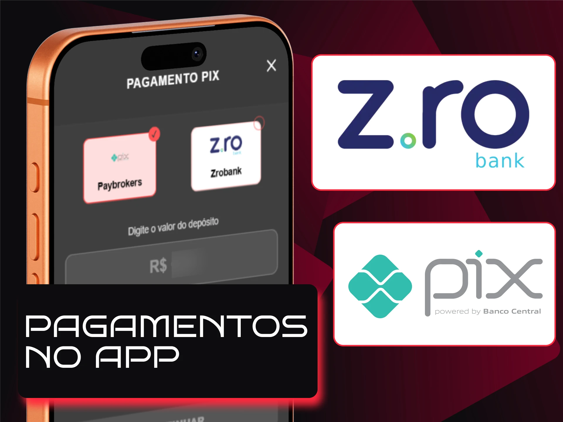 Métodos de depósito e saque em Reais via Pix no app Onabet.
