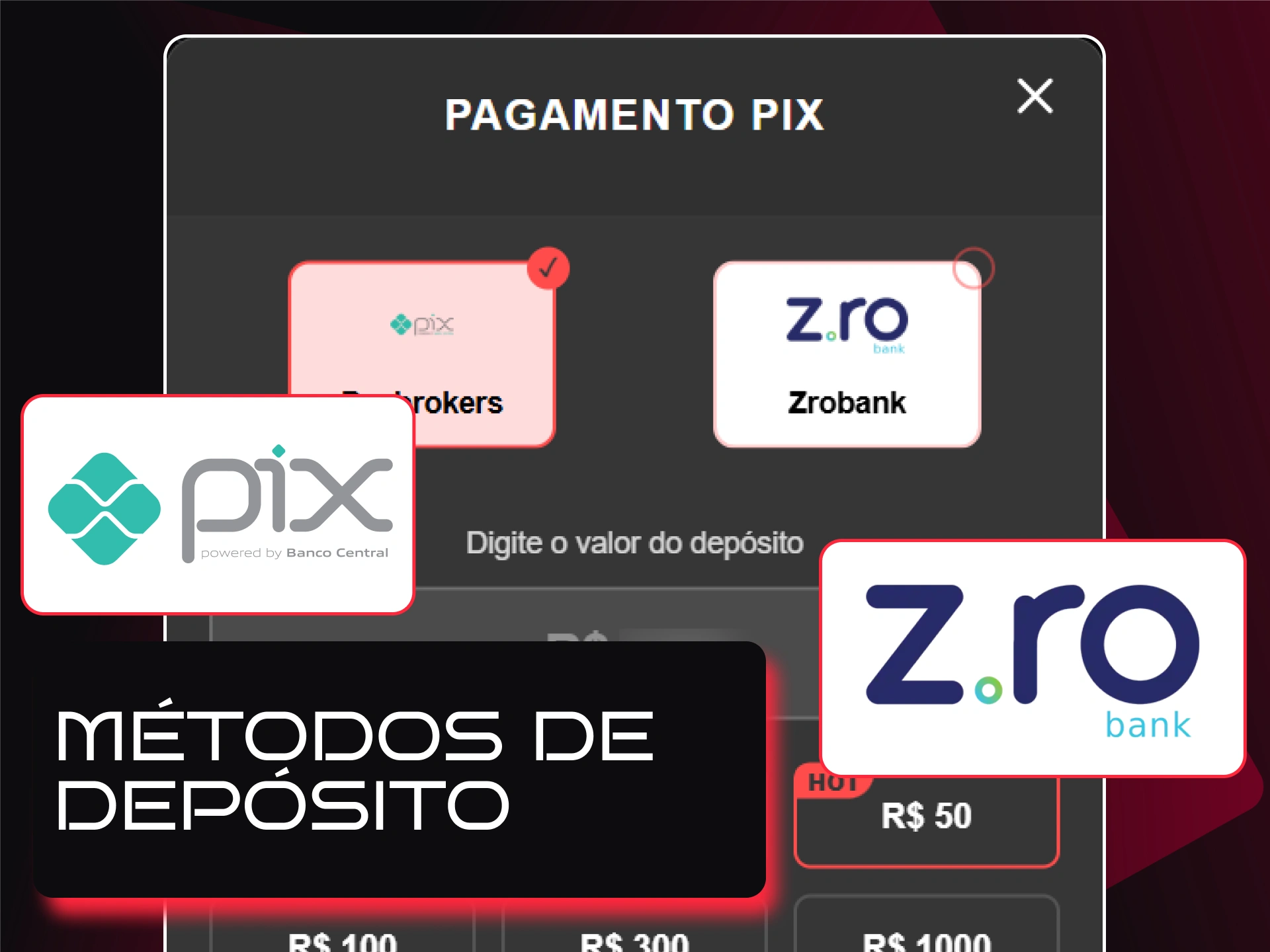 Opções de pagamento populares como Pix para depositar fundos na Onabet.