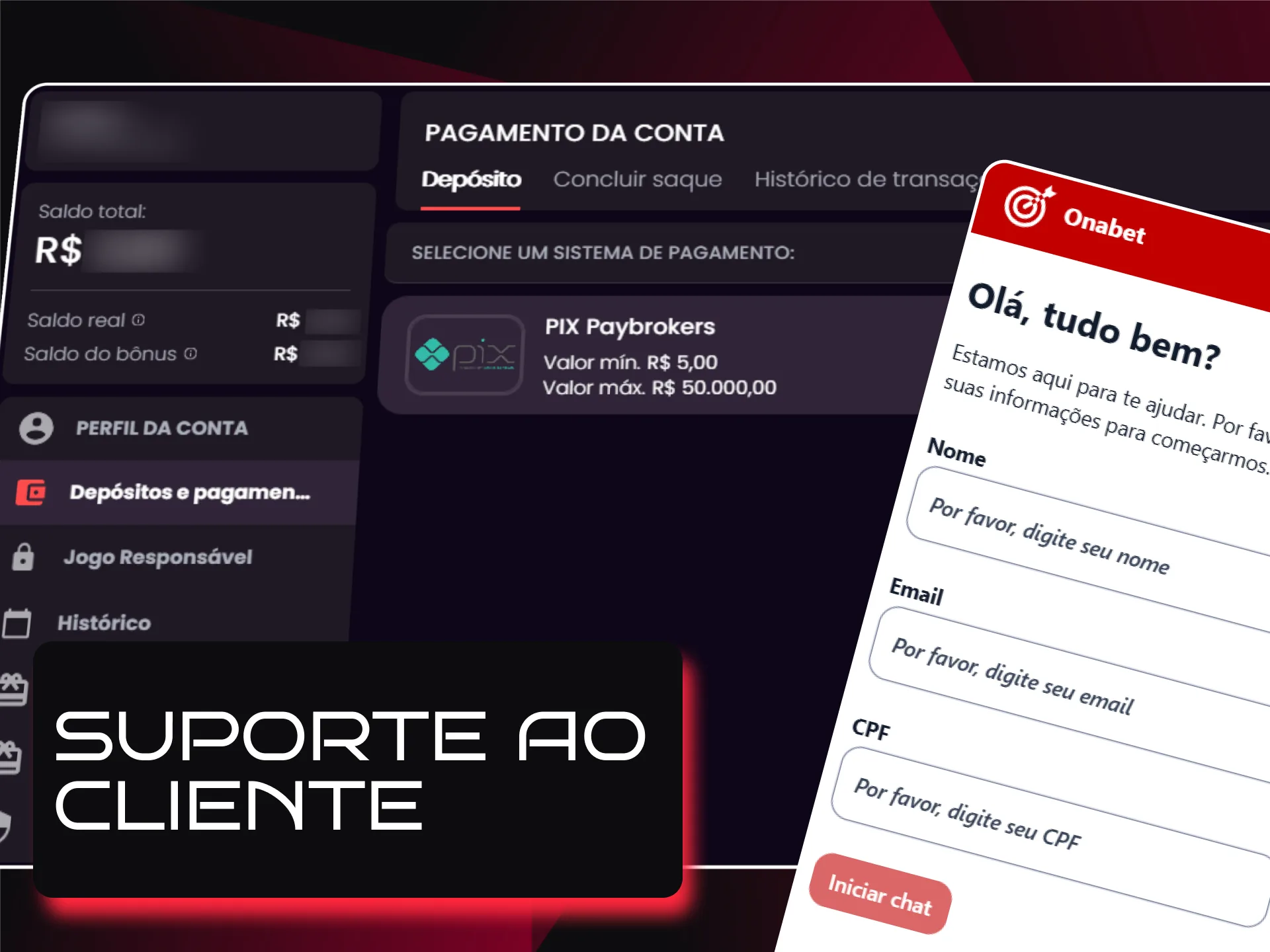 Canais de suporte e atendimento ao cliente para dúvidas sobre depósitos na Onabet Brasil.