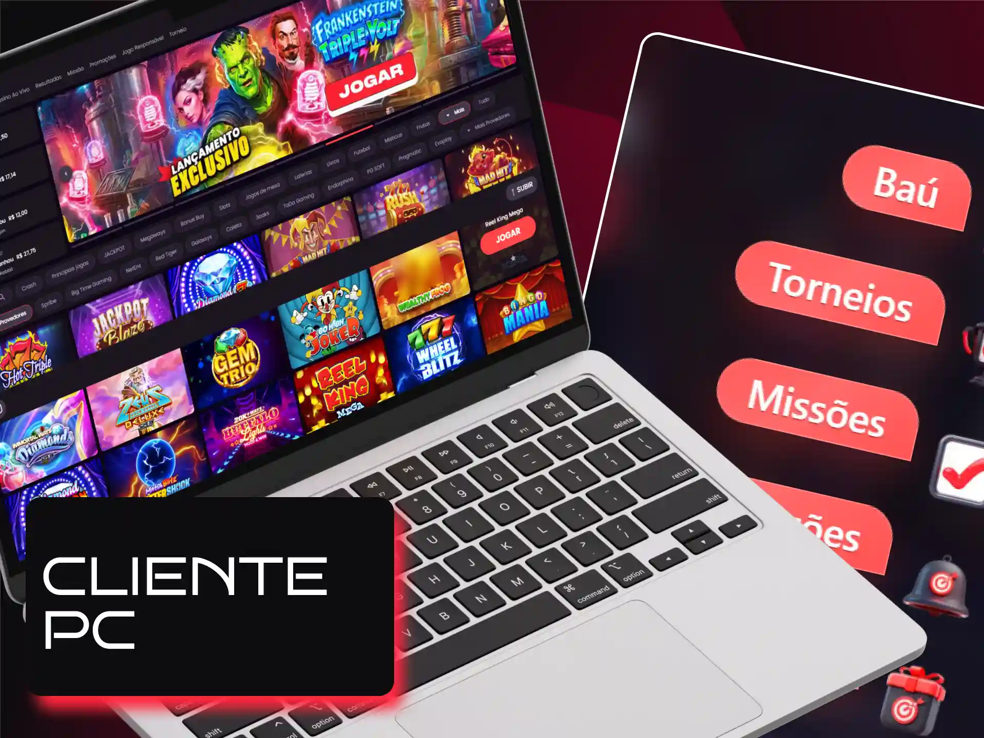 Acesso à plataforma Onabet através de computadores desktop com Windows e macOS.