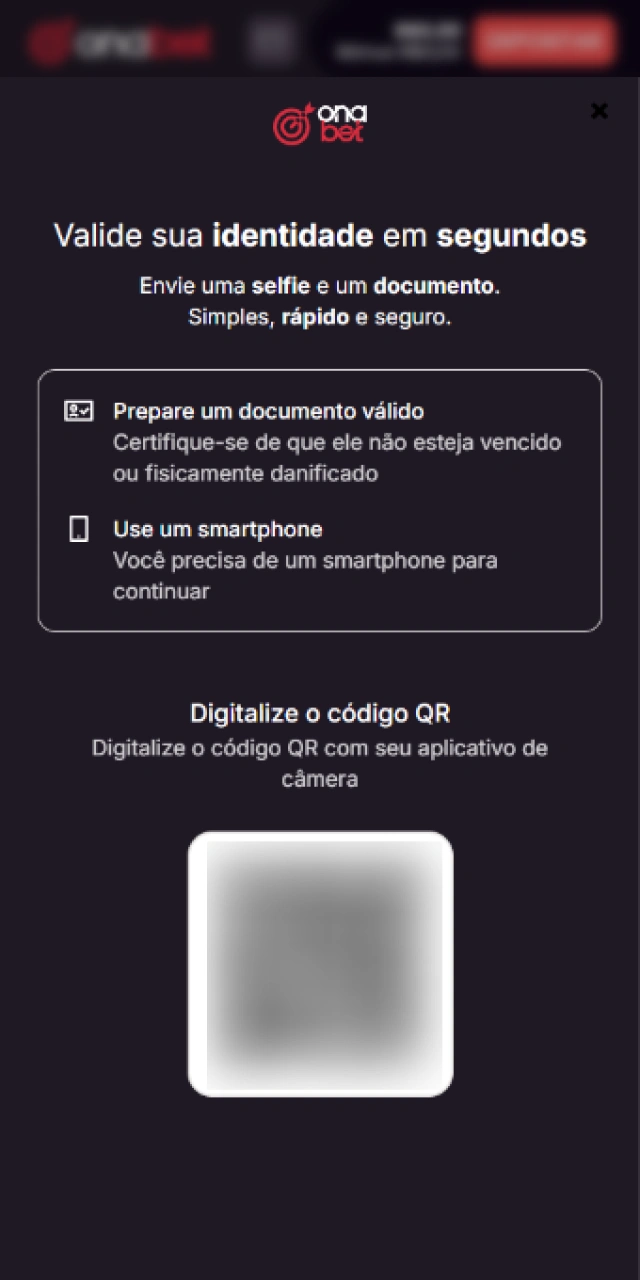 Envio de documentos de identidade oficiais para validação de segurança da conta na Onabet Brasil.