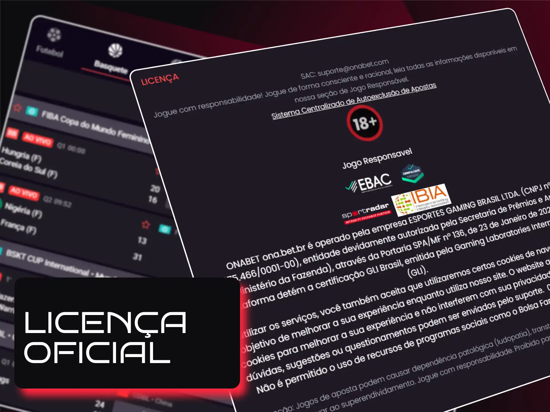 Informações sobre regulamentação e licença oficial de operação da Onabet.