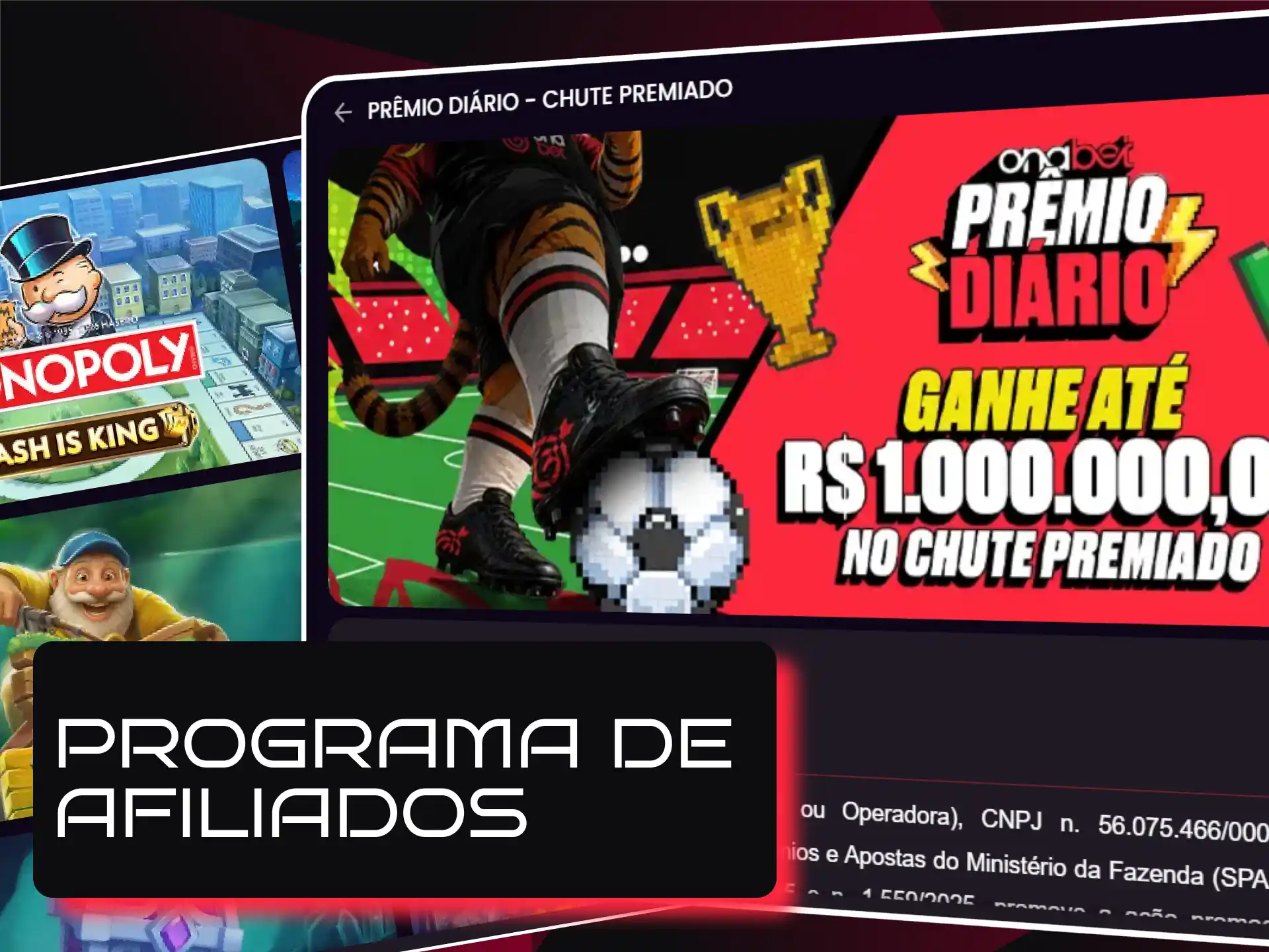 Informações sobre como se cadastrar e lucrar com o programa de afiliados da Onabet.