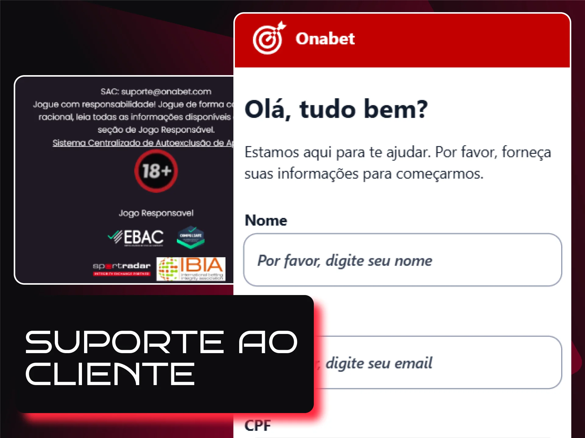 Canais de atendimento ao cliente e suporte técnico da Onabet no Brasil.