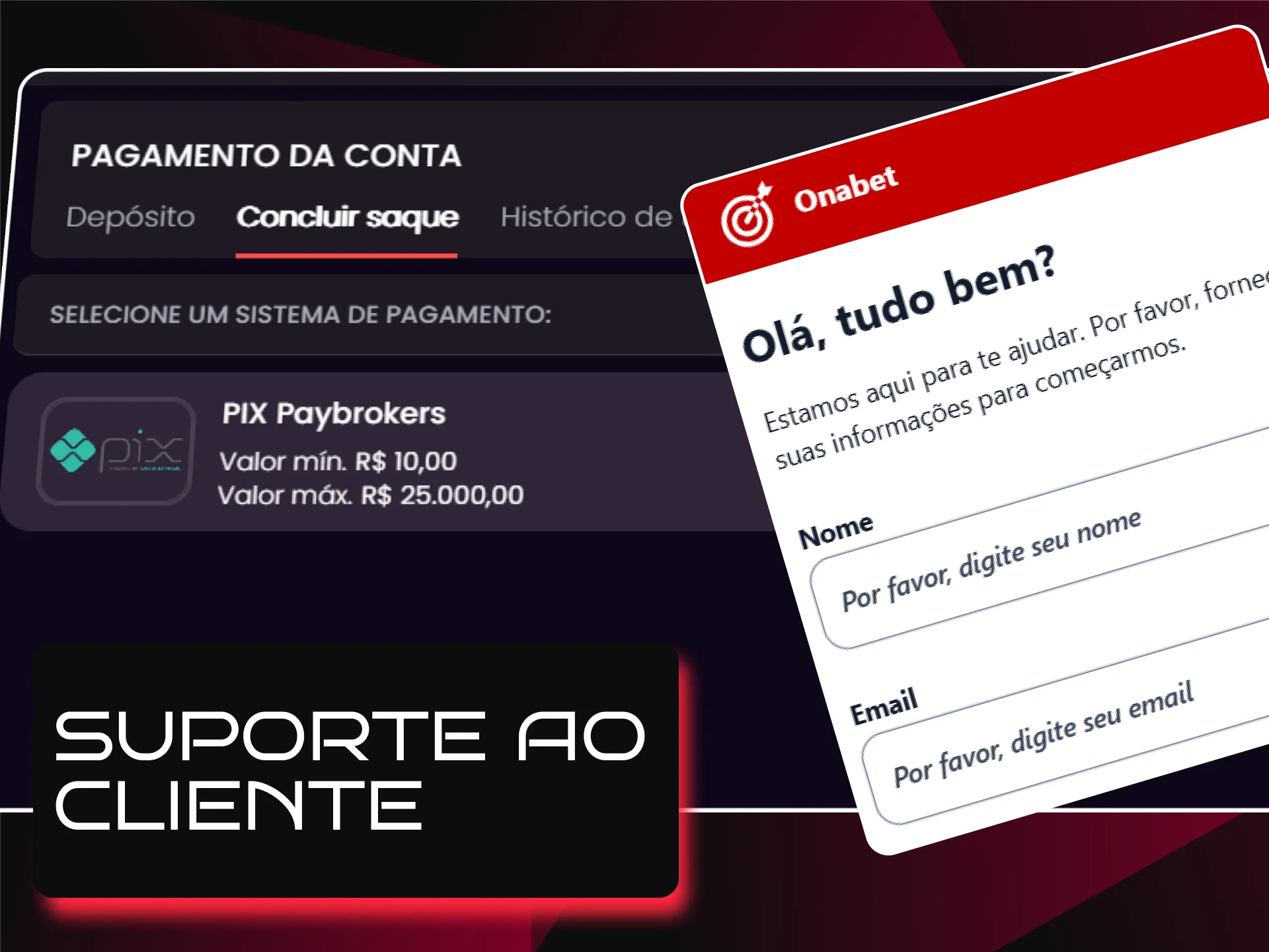 Canais de atendimento e suporte técnico para ajuda com retiradas e saques na Onabet.